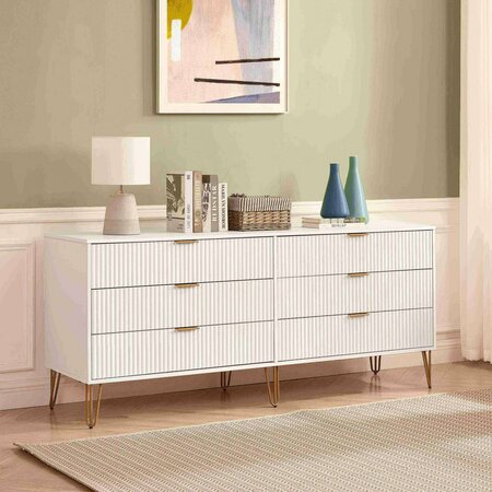 MANHATTAN COMFORT DUMBO 6-Drawer Double Low Dresser in White DR003-WH